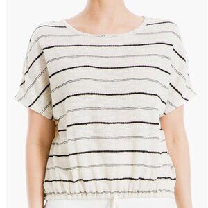 Max Studio London Cream Black Striped Short Sleeve Tie Sweater Light Airy XS